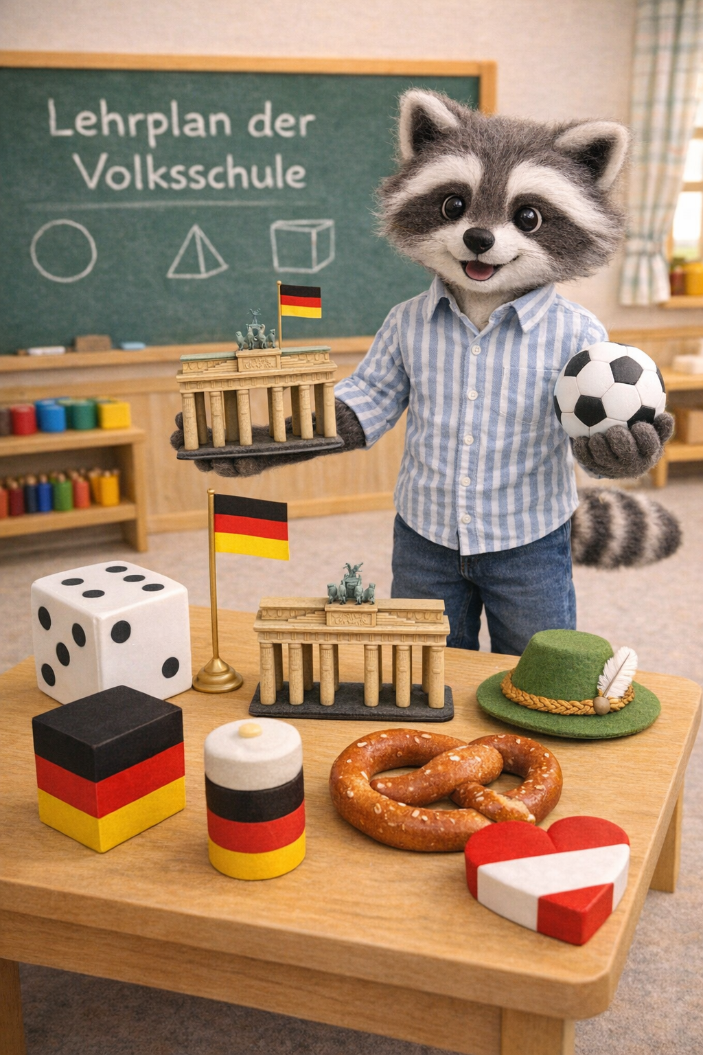 Waschbär mit geometrischen Formen und deutscher Flagge